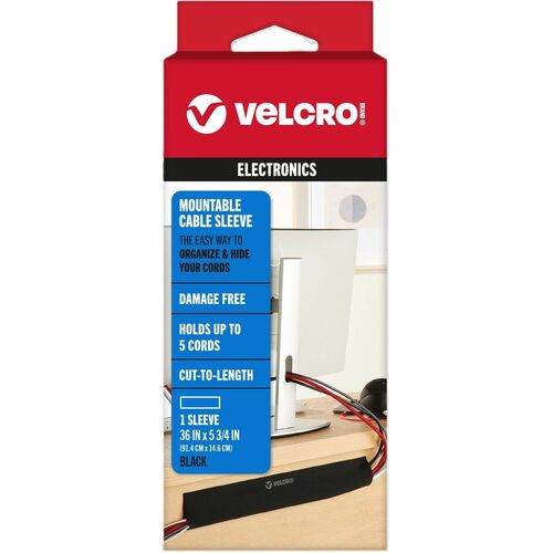 Velcro Industries Cable Sleeve,Mountable,Cut-to-Length,36"x5.75",1 Sleeve,BK