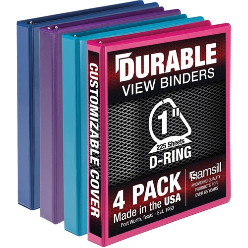 Samsill Binder,View,D-Ring,Poly,No Rivets,1" Cap,Letter,4/PK,AST