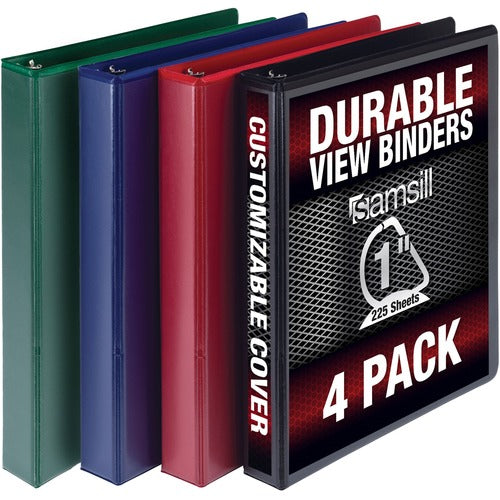 Samsill Binder,View,D-Ring,Poly,No Rivets,1" Cap,Letter,4/PK,AST