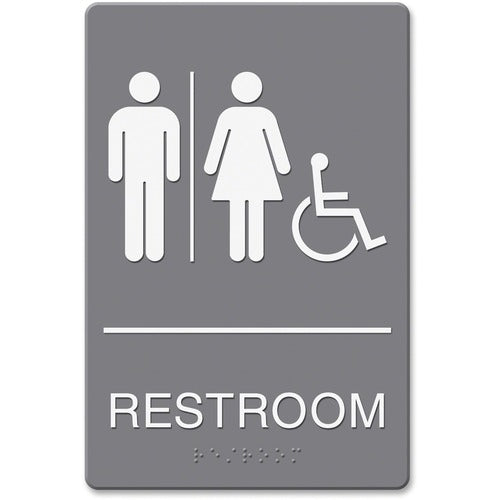 Headline Signs Sign, "Restroom", w/Wheelchair Accessible Icon, Gray/White-HDS4811