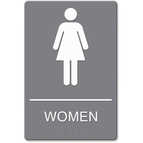 Headline Signs Sign, ADA, "Women", w/Braille, Plastic, 6"x9", Gray-HDS4816