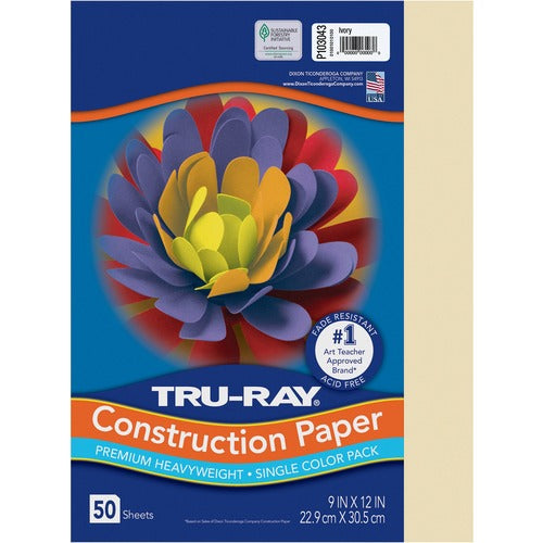 Pacon Construction Paper, 76 lb, 9"x12", 50/PK, Ivory
