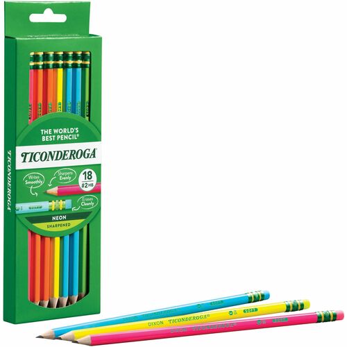Dixon Ticonderoga Company Pencils,No.2,Woodcase,5 Colors,9/32' Dia,18/BX,Neon AST-DIXX13018