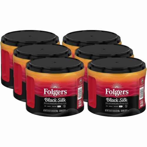 Folgers Coffee, Black Silk, Ground, Dark Roast, 22.6oz, 6/CT-FOL30439CT