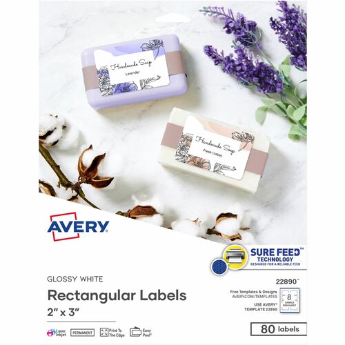 Avery Labels,Rectangular,Glossy,Easy Peel,Sure Feed,3"x2",80/PK,WE