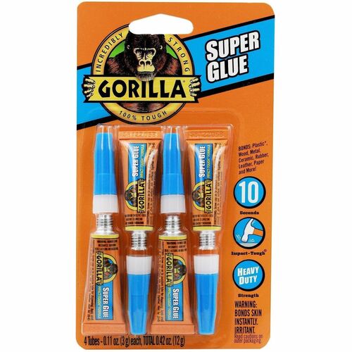 The Gorilla Glue Company Super Glue,Gel,Thick,Quick-Dry,Tube,3g,4/PK,Clear-GOR105800