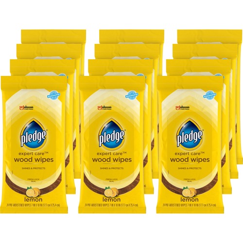 S.C. JOHNSON & SON, INC Wipes,Furniture Polish,Lemon, 7"x10", 24/PK, 12PK/CT, WE