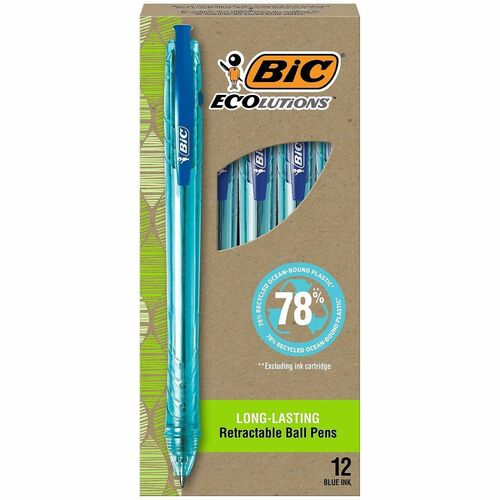 Bic Pens, Ballpoint, Med, Semi-CL Barrel/Blue Ink