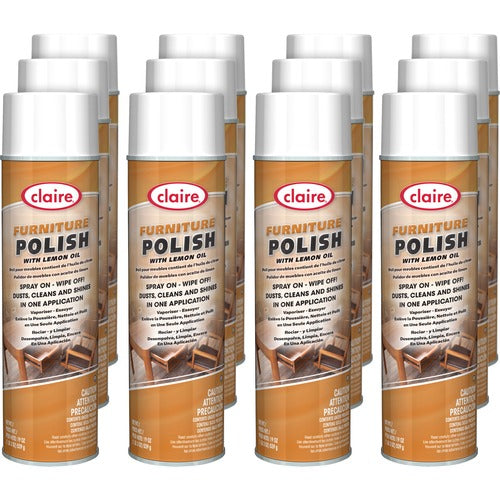 Claire Manufacturing Co Furniture Polish,Dusts/Cleans,Aerosol,19 oz,12/CT,BN