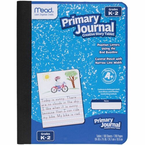 Mead Primary Journal Half Page Ruled, Blue Marble Cover, Primary Rule, (100) 9.75 x 7.5 Sheets