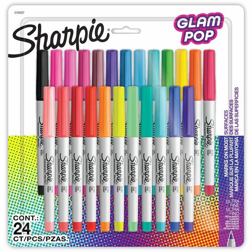 Newell Brands Markers,Permanent,Ultra-Fine,Glam Pop,24/PK,AST