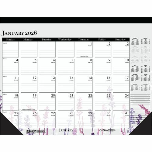 House Of Doolittle Calendar,DeskPad,12Month,Jan-Dec,2026,WildFlowers,22"x17",MI-HOD1976