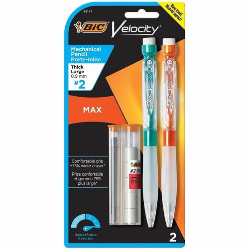Bic Mechanical Pencil,VelocityMax,SoftGelGrip,0.9mm,2/PK,Multi