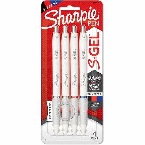 Newell Brands Sharpie Pen, Gel, 0.7mm, 4/PK, AST Ink/White Barrel