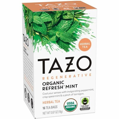Tazo Tea Co Herbal Tea, Caffeine Free, Refresh, Peppermint, 16/BX,6/CT,Brown