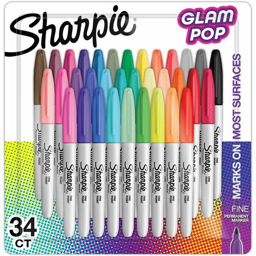 Newell Brands Markers,Permanent,Fine,Glam Pop,34/PK,AST