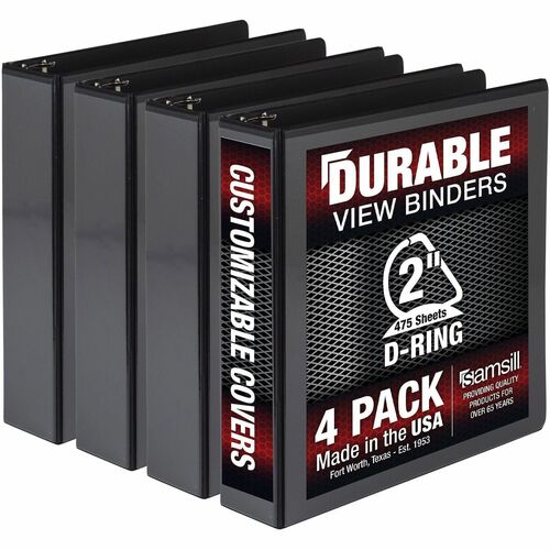 Samsill Binder,View,D-Ring,Poly,No Rivets,2" Cap,Letter,4/PK,Black