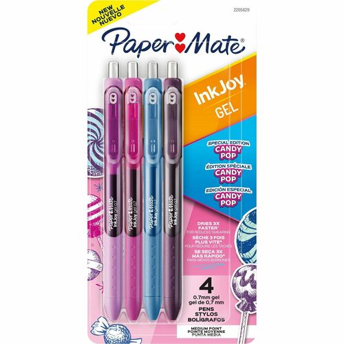 Paper Mate Pens,Gel,Inkjoy,Retractable,Candy Pop,0.7mm,4/PK,AST