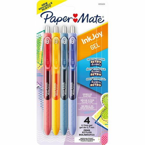Paper Mate Pens,Gel,Inkjoy,Retractable,Retro Accents,0.7mm,4/PK,AST