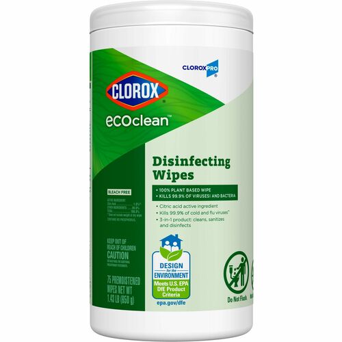Clorox Company Wipes,Disifectant,EcoClean,75/Canister,WE