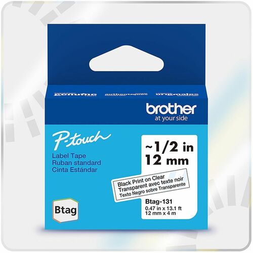 Brother Label Tape,Btag,0.47"x13.1',BlackonClear