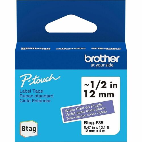 Brother Label Tape,Btag,0.47"x13.1',WhiteonPurple
