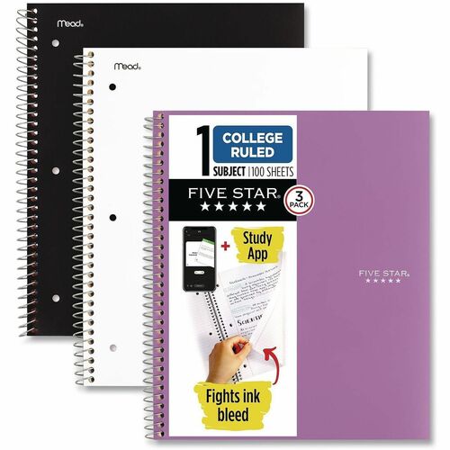 Mead Wirebound Notebook, 1-Subject, Medium/College Rule, Assorted Cover Colors, (100) 11" x 8.5" Sheets, 3/Pack