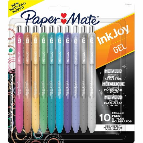 Paper Mate Pen,Gel,InkJoy,Stick,0.7mm,10/PK,AST Metallic