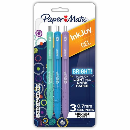 Paper Mate Pen,Gel,InkJoy,Stick,0.7mm,3/PK,AST Brights