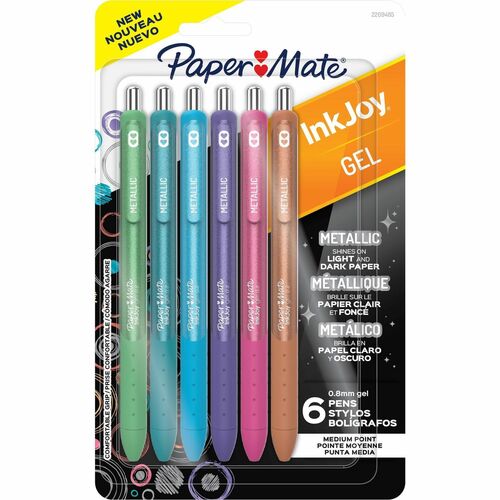 Paper Mate Pen,Gel,InkJoy,Stick,0.7mm,6/PK,AST Metallic