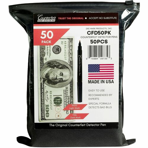 Dri Mark Products Inc Counterfeit Detector Pen,Compact,f/US Currency,50/PK,Black-DRICFD50PK