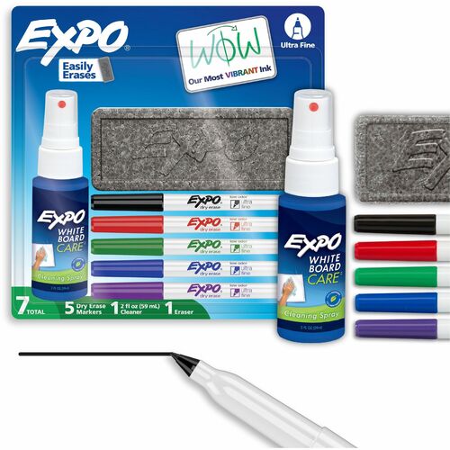 Newell Brands Dry-Erase Kit,5 Ultra-Fine Markers,w/Eraser/Spray,AST