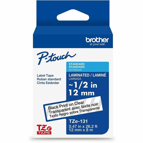 Brother Label Tape,Laminated,f/P-touch,0.47"x26.2',BlackonClear