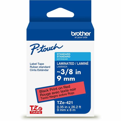 Brother Label Tape,Laminated,f/P-touch,0.35"x26.2',BlackonRed