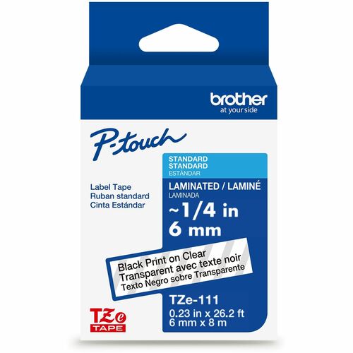 Brother Label Tape,Laminated,f/P-touch,0.23"x26.2',BlackonClear