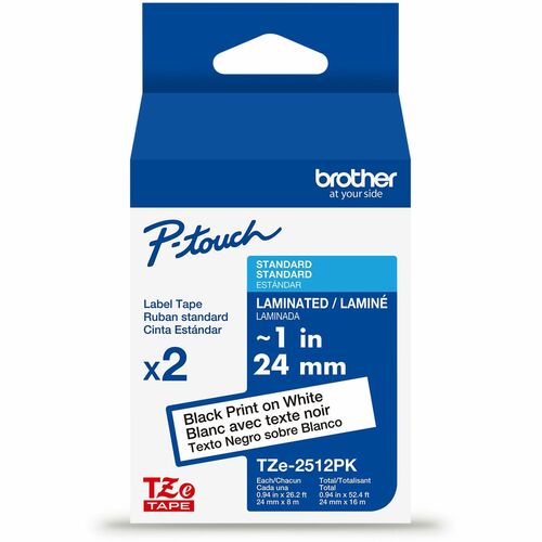 Brother Label Tape,Lamin,f/P-touch,0.94"x26.2',2/PK,BlackonWhite
