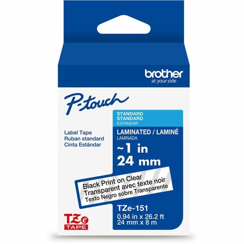 Brother Label Tape,Laminated,f/P-touch,0.94"x26.2',BlackonClear