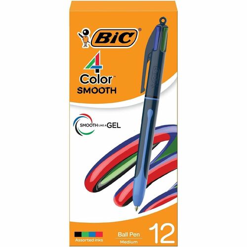 Bic Pen,4-Color,Retractable,1.0mm,1 Dozen,Blue/Black/Red/Green