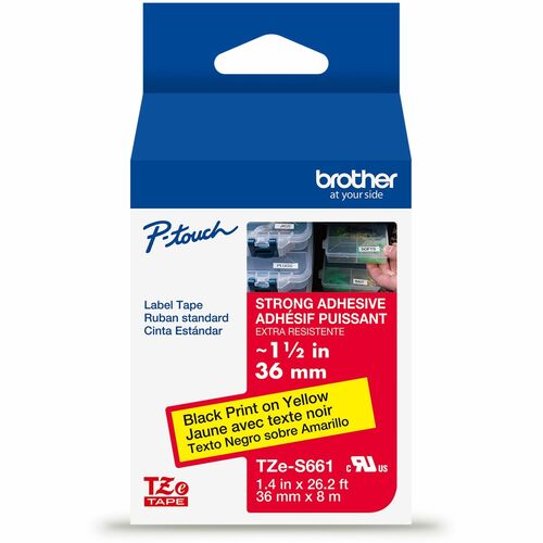 Brother Label Tape,Xtra-Strength,f/P-touch,1.4"x26.2',BlackonYellow