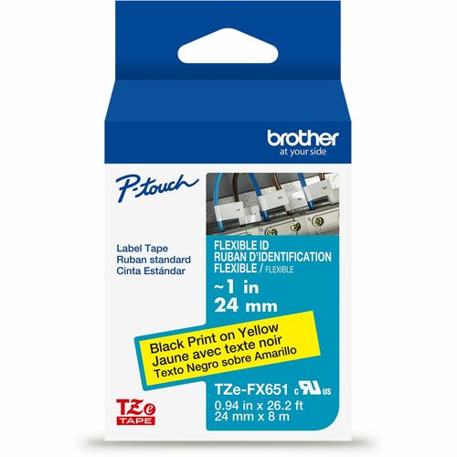 Brother Label Tape,Flex,Lamin,f/P-touch,0.94"x26.2',BlackonYellow
