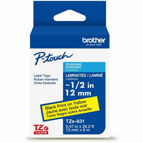 Brother Label Tape,Laminated,f/P-touch,0.47"x26.2',BlackonYellow