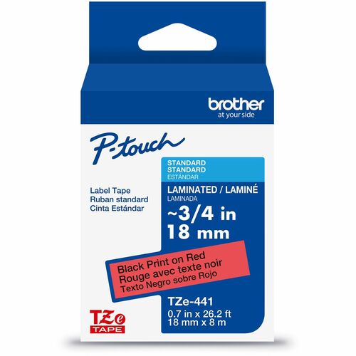 Brother Label Tape,Lamin.,f/P-touch,0.7"x26.2',BlackonRed