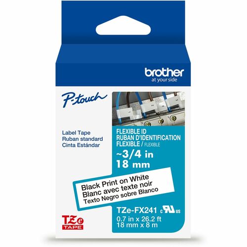 Brother Label Tape,Flexible,Lamin,f/P-touch,0.7"x26.2',BlackonWhite