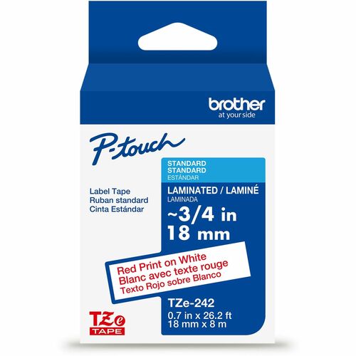 Brother Label Tape,Laminated,f/P-touch,0.7"x26.2',RedonWhite