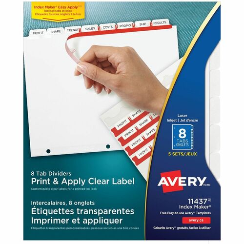 Avery Index Maker, Laser, Punched, 8-Tabs, 5 ST/PK, 8-1/2"x11",CL