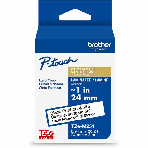 Brother Label Tape,Laminate,f/P-touch,0.94"x26.2',BlackonMatteWhite