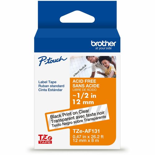 Brother Label Tape,Laminated,f/P-touch,0.47"x26.2',BlackonClear