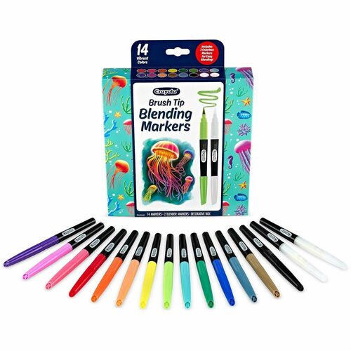 Crayola Markers,Blending,w/2 Colorless Blenders,14 Colors,16/PK,AST