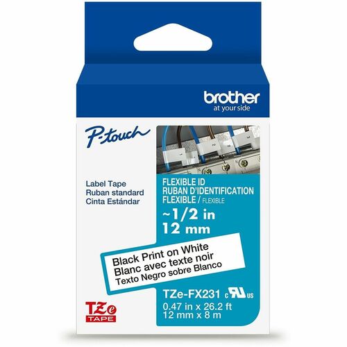 Brother Label Tape,Laminated,f/P-touch,0.47"x26.2',BlackonWhite
