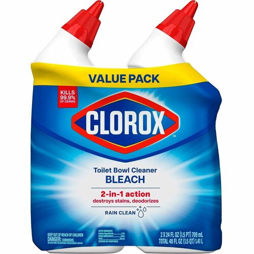 Clorox Company Cleaner,f/ToiletBowls,w/Bleach,2in1,Antibact,RainClean,Blue